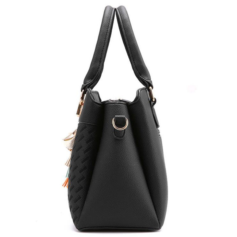 "Stylish Women'S Tassel Handbag - Trendy PU Leather Totes with Embroidery Detail, Perfect for Crossbody or Shoulder Wear - Chic and Simple Design, Must-Have Hand Bag for Fashionable Ladies"