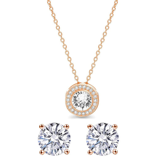 Sparkling Pave Halo Jewelry Set with Austrian Crystals
